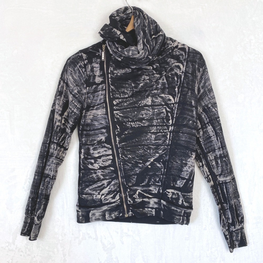 Young Fabulous & Broke‎ Black Grey Abstract Asymmetrical Zip Hoodie XS